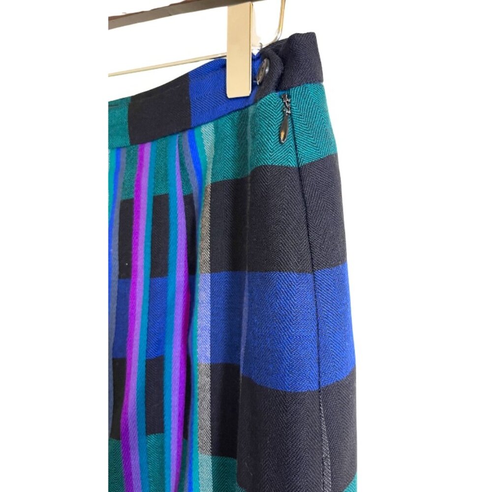 Vintage Skirt - 1950’s Gor-Ray Blue-Black Pleated Wool Skirt Modern Size 6 - Picture 4 of 7